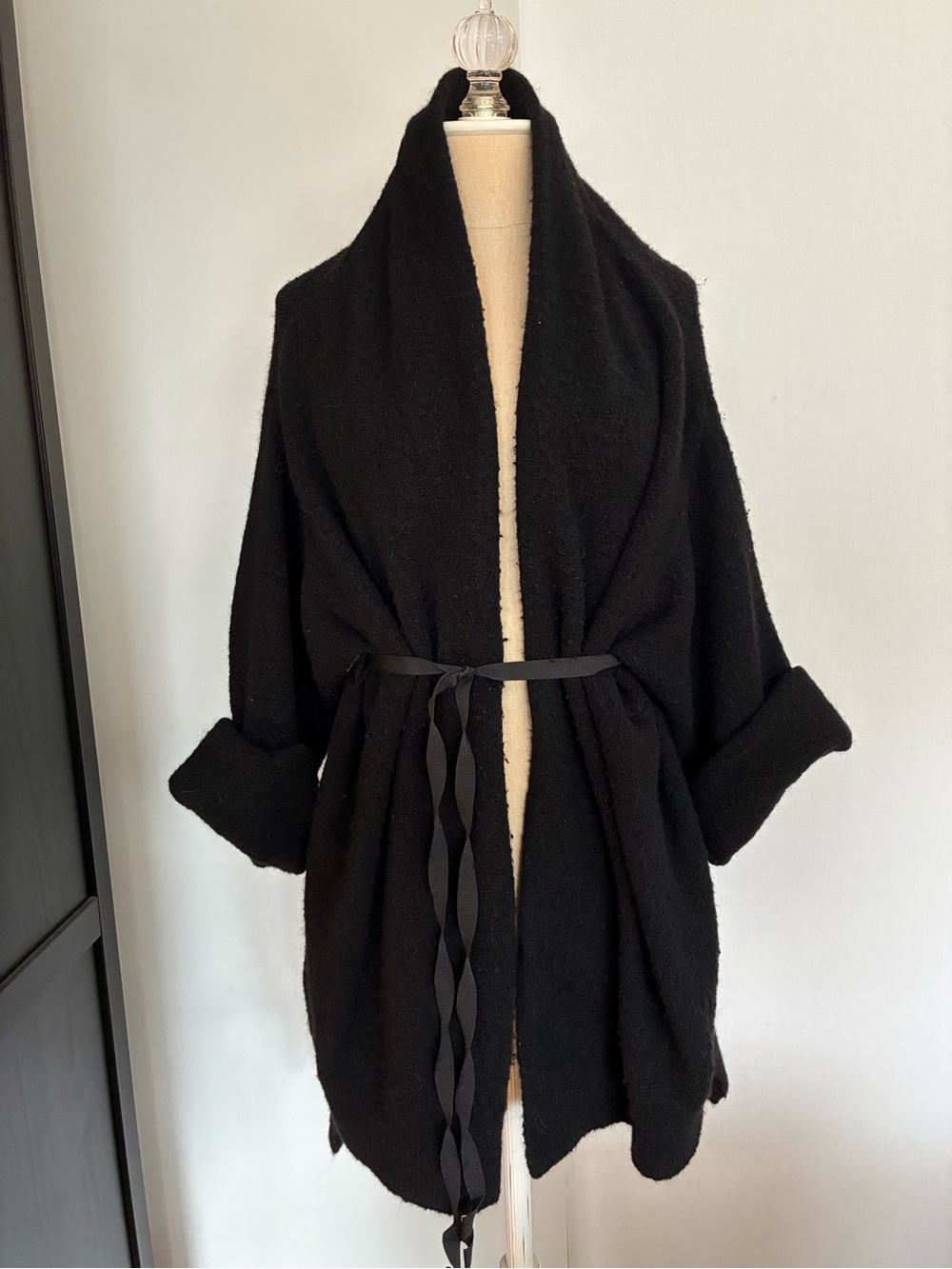 Anthropologie Black Wrap Cardigan with Ribbon Tie